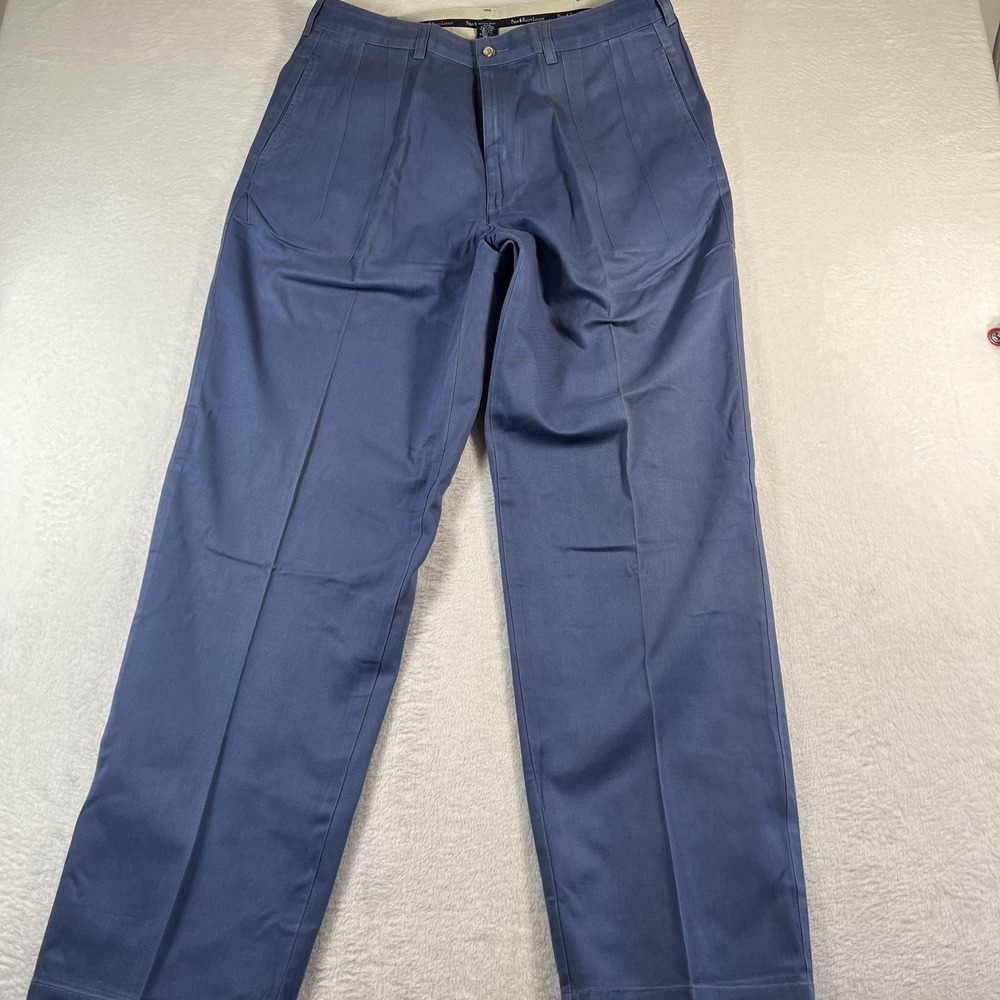 Polo Ralph Lauren Mens Blue Pleated Chino Pants 36x32 Classic Fit Cotton Twill